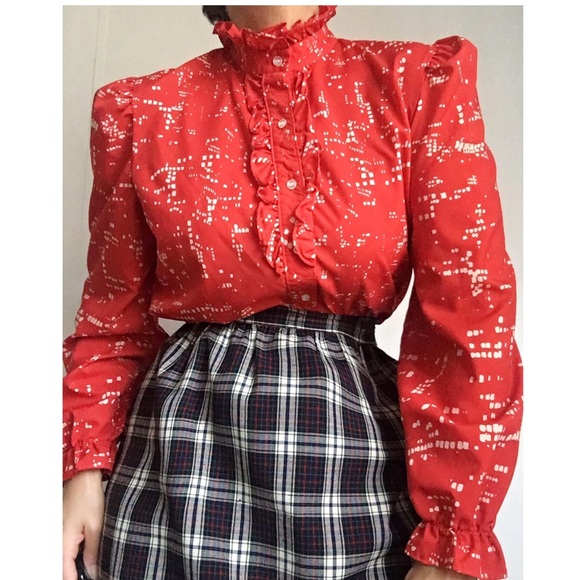 SOLD-Gorgeous Ruffled Neck Bib Collar High Neck Blouse - Picture 2 of 8